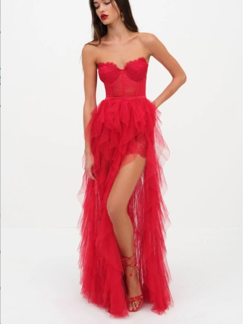 For Love & Lemons Red Bustier Ruffle Dress Size Small